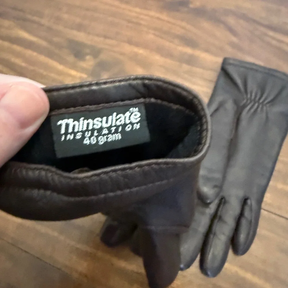 Thinsulate 40g Insulated Dark Brown Leather‎ Winter Gloves Women's Size L Luxury